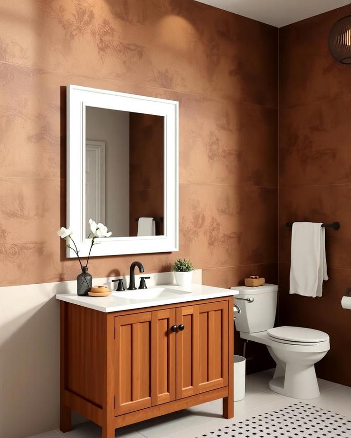 Brown Vanity with White Framed Mirror