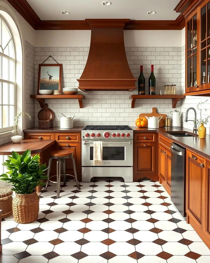 Brown and White Tile Flooring