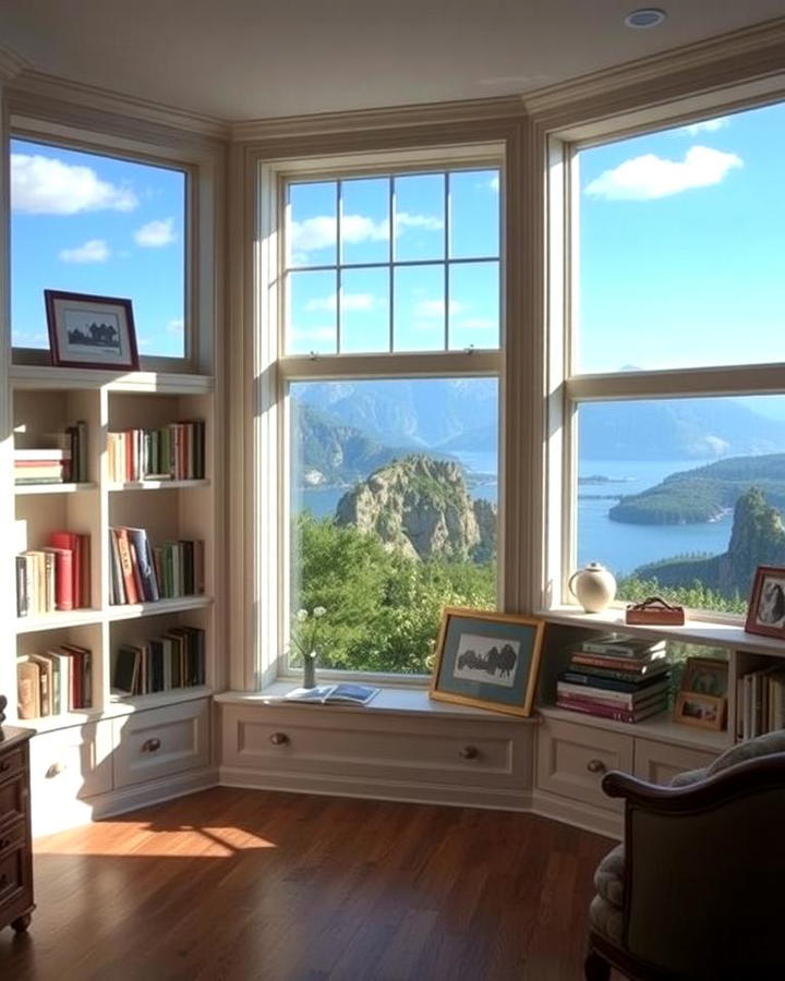 Built In Bookcases Around a Large Picture Window