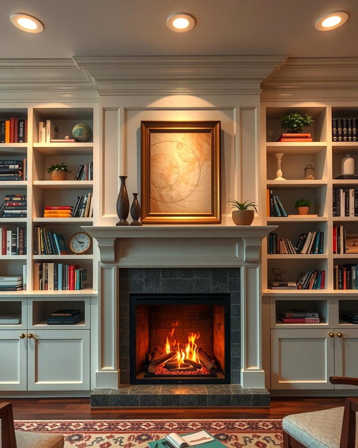 Built In Fireplace with Bookshelves