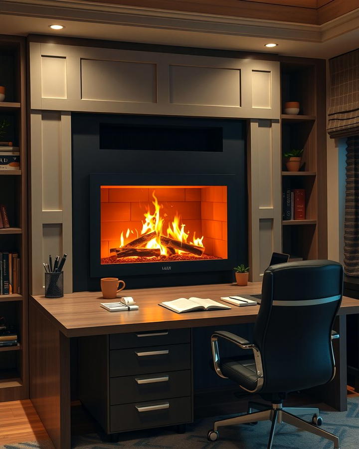 Built In Fireplace with Desk Integration