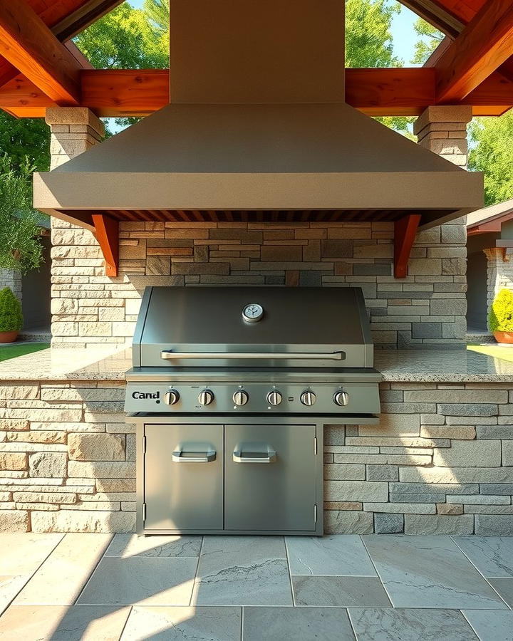 Built In Grill with Stone Accents