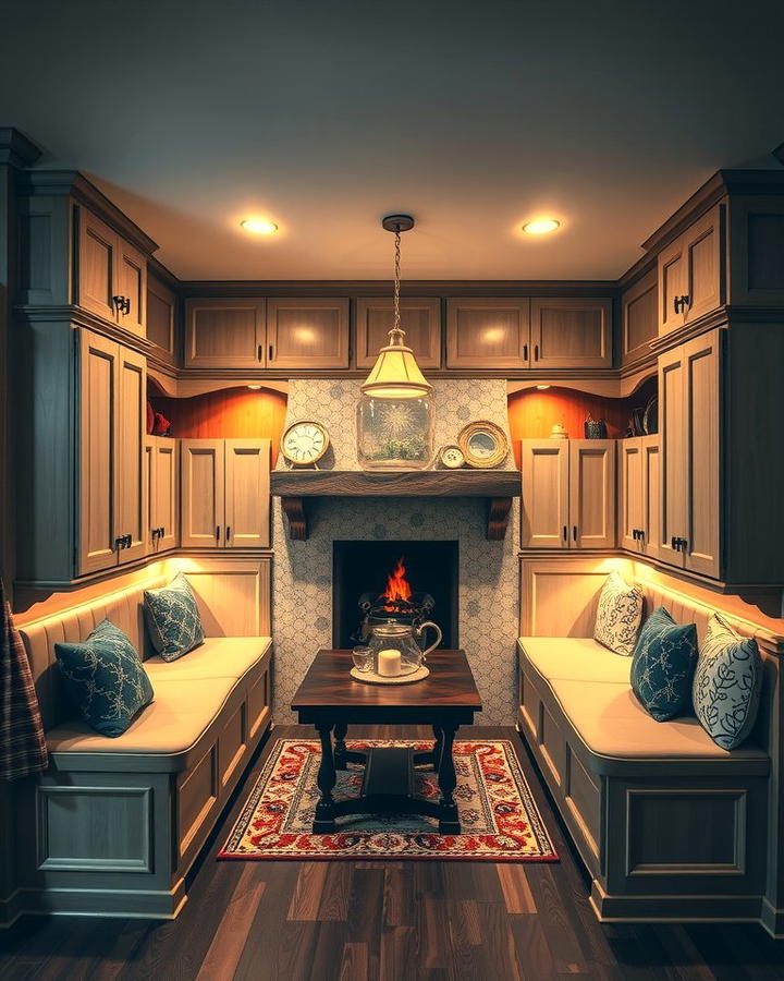 Built In Seating Around the Fireplace