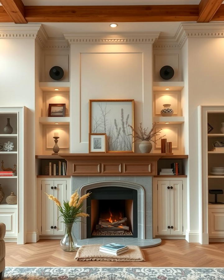 Built In Shelving Around the Fireplace