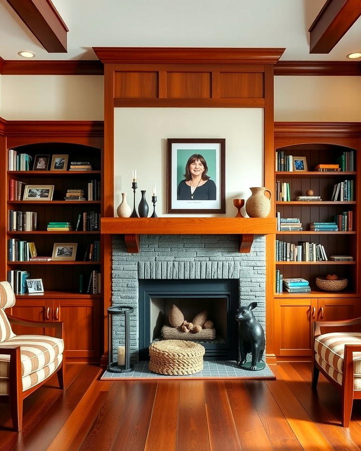 Built In Shelving Around the Fireplace