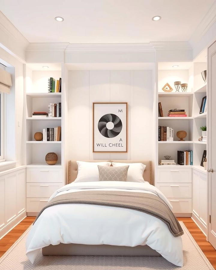 Built In White Shelving for a Streamlined Look