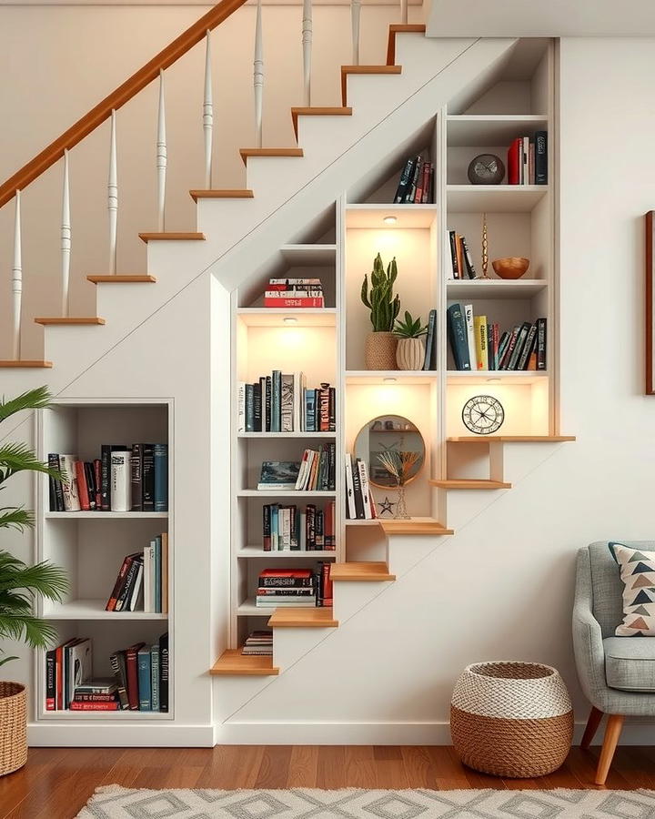 Built in Bookshelves Under the Stairs 2