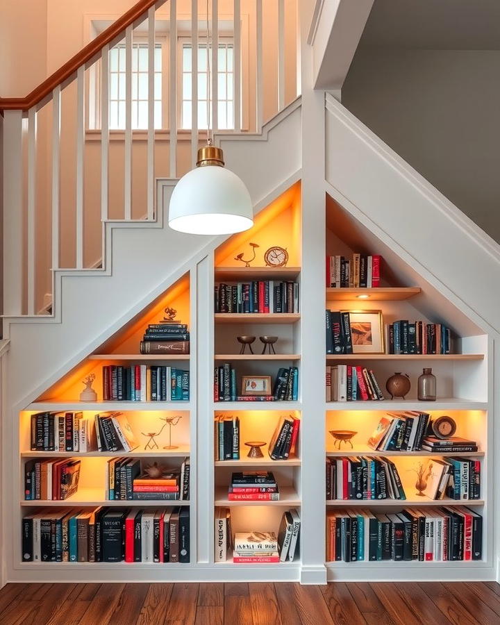 Built in Bookshelves Under the Stairs