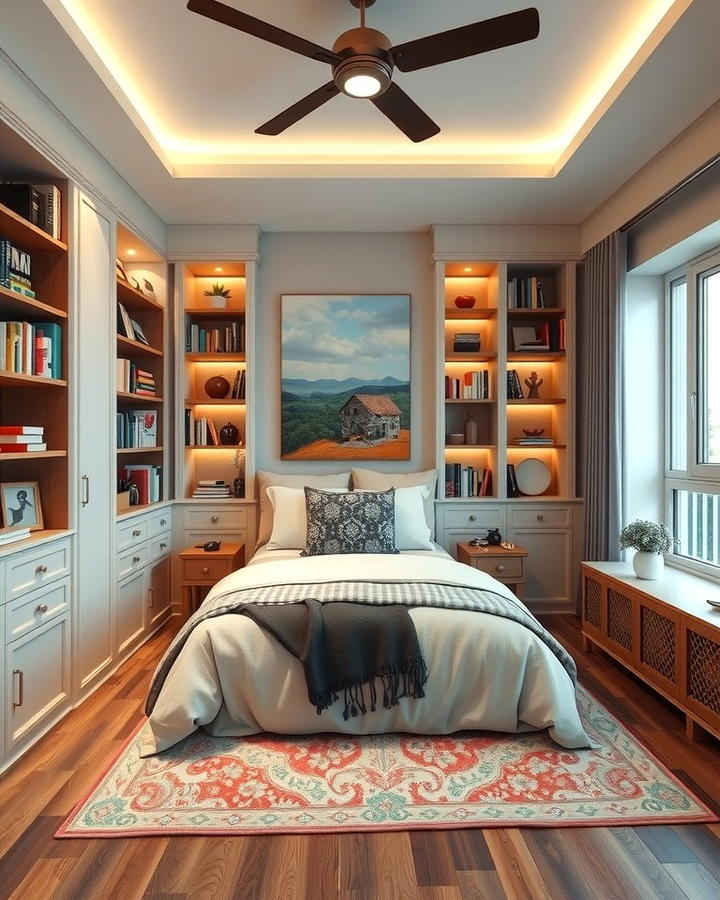 Built in Bookshelves in a Bedroom