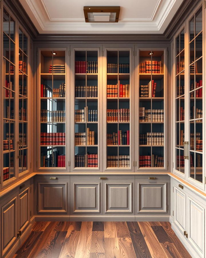 Built in Bookshelves with Glass Doors