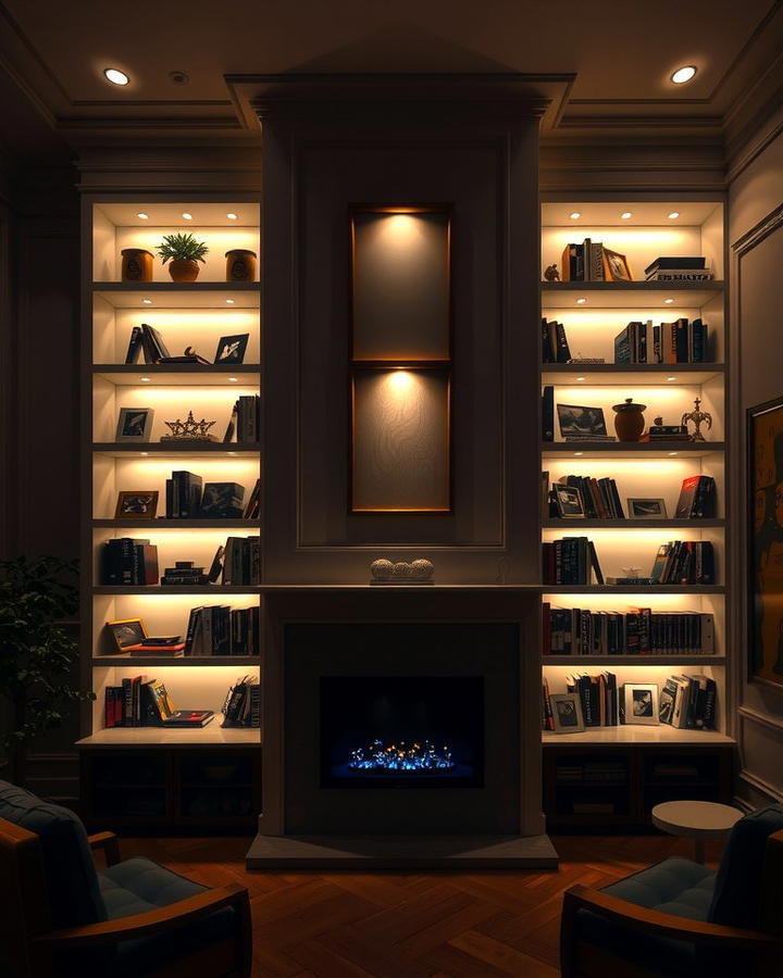 Built in Bookshelves with Integrated Lighting