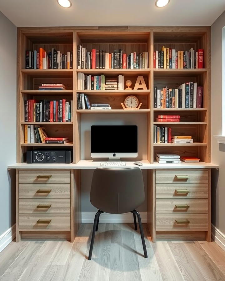 Built in Bookshelves with a Desk Combo