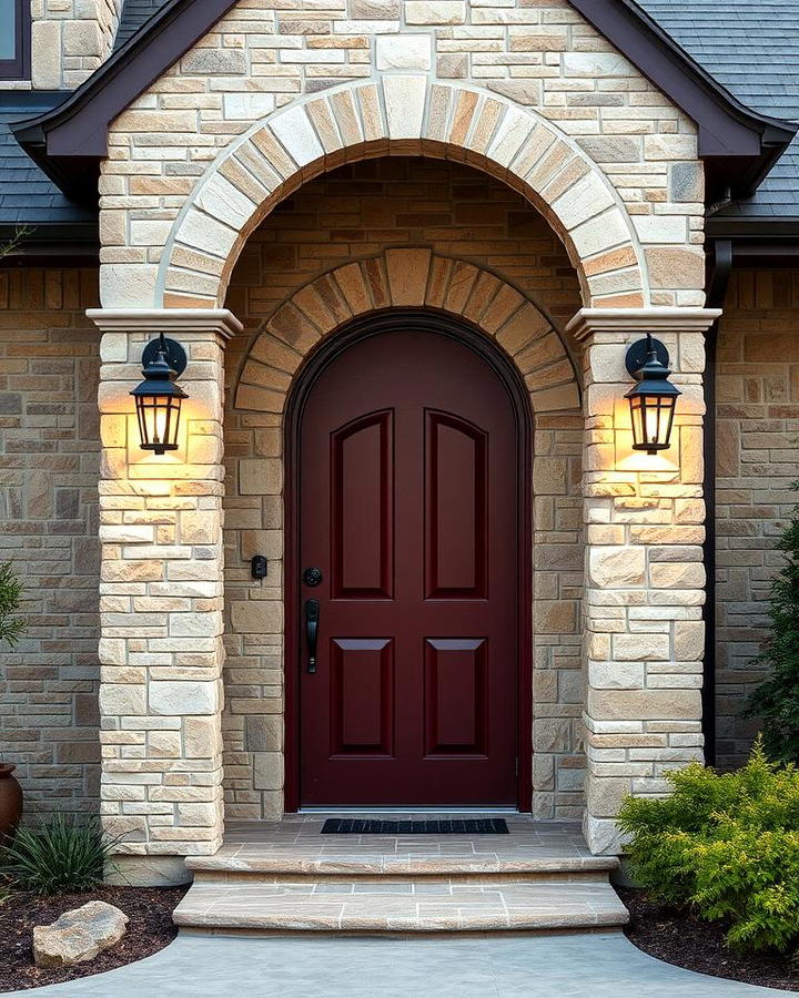 Burgundy Door Framed by Stonework