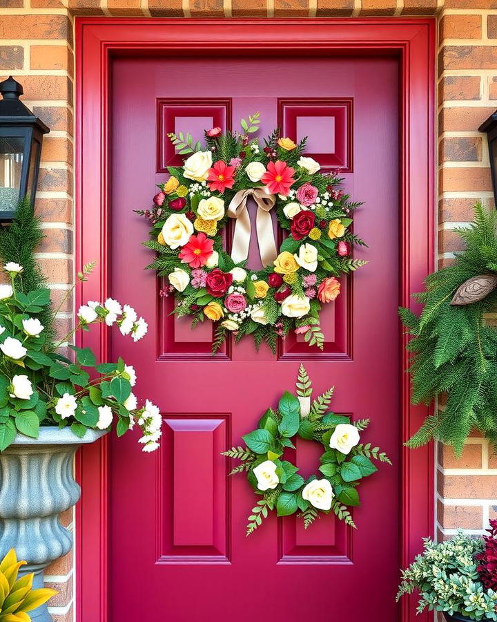 Burgundy Door with Floral Wreaths