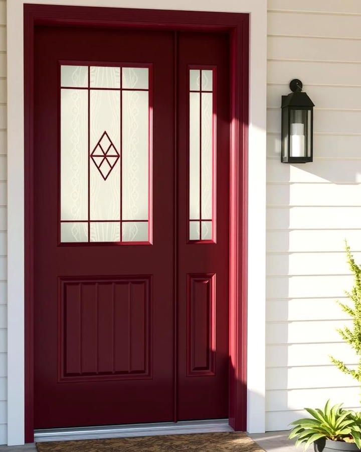 Burgundy Door with Frosted Glass Panels