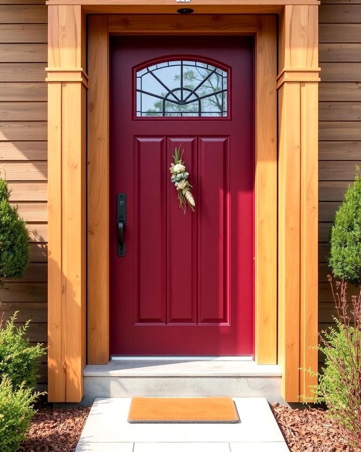 Burgundy Door with Natural Wood Frame