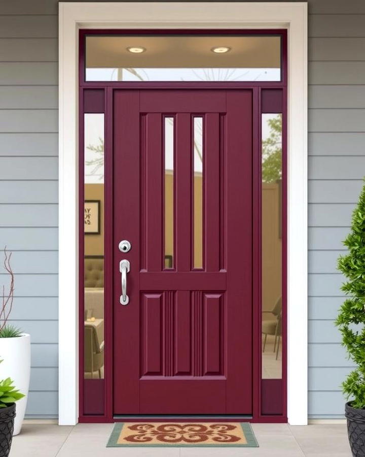 Burgundy Door with Vertical Glass Panels