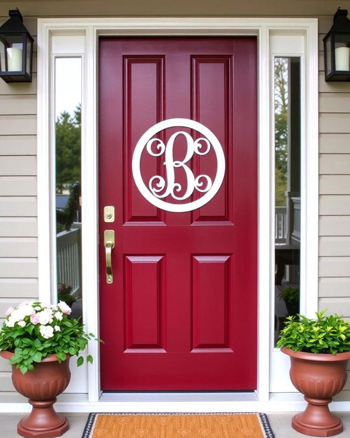 Burgundy Door with a Monogrammed Centerpiece