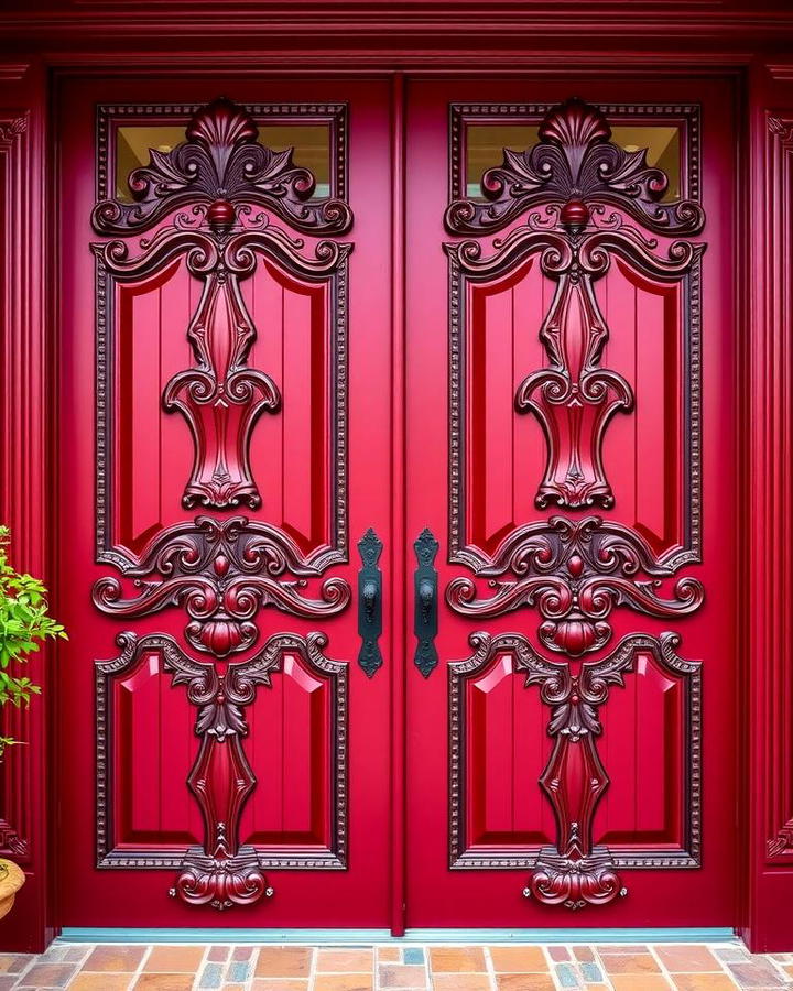 Burgundy Double Doors with Ornate Details