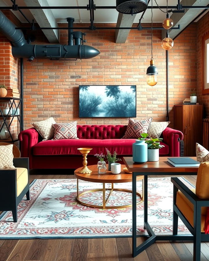 Burgundy Sofa in Industrial Interiors