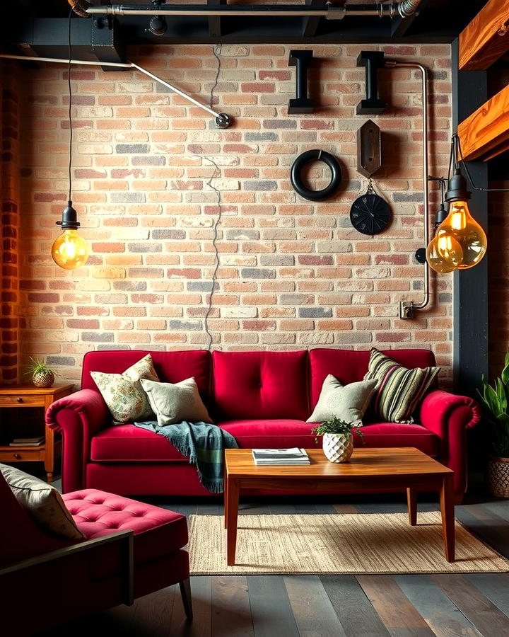 Burgundy Sofa in an Industrial Setting