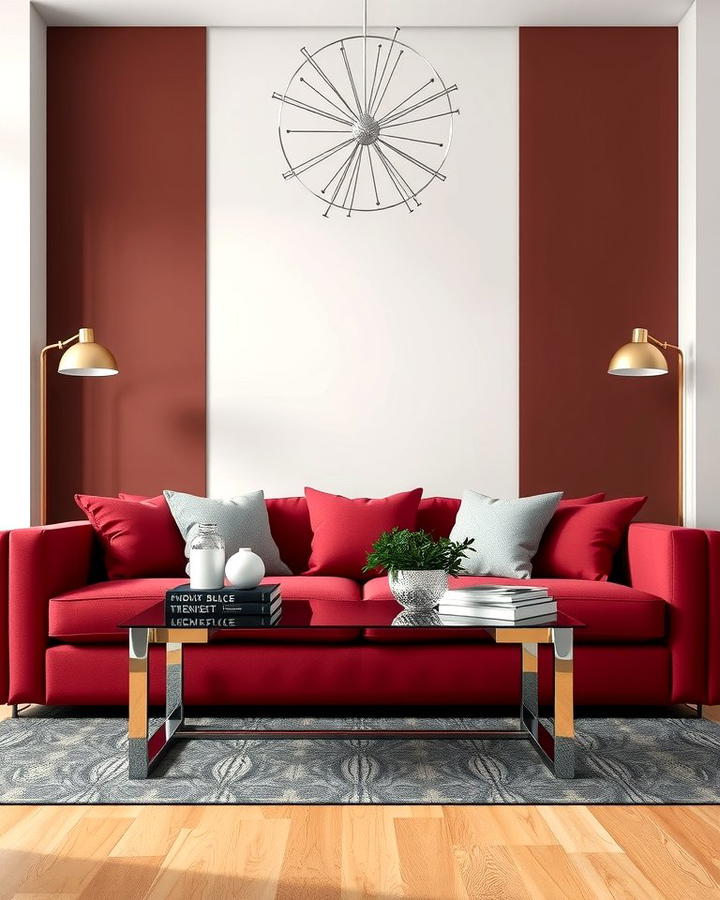 Burgundy Sofa with Metallic Accents