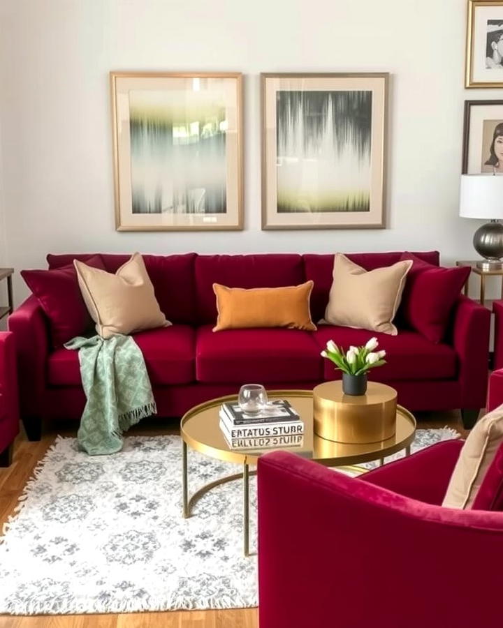 Burgundy Sofa with Neutral Accents