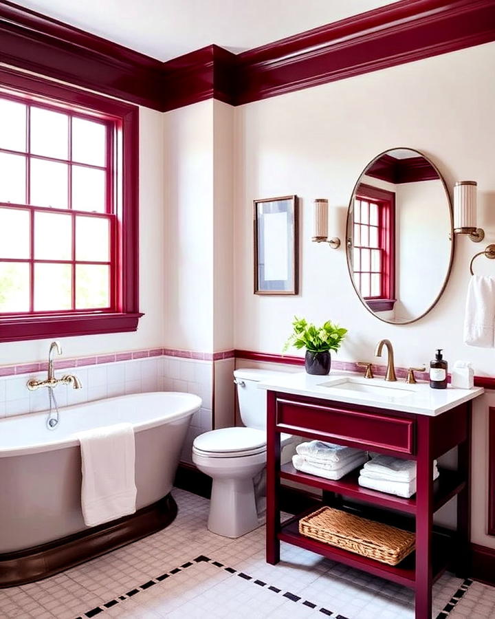 Burgundy Trim Details Bathroom