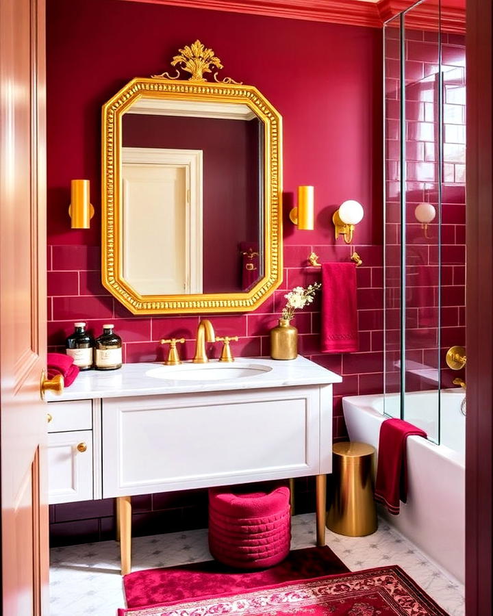 Burgundy and Gold Accents Bathroom