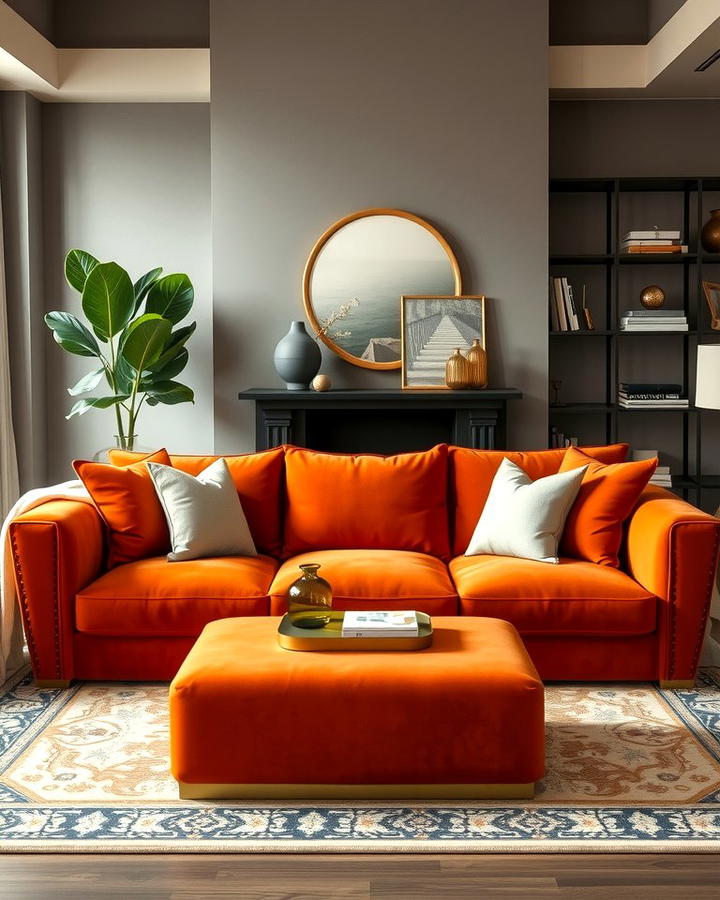 Burnt Orange Velvet Sofa 2