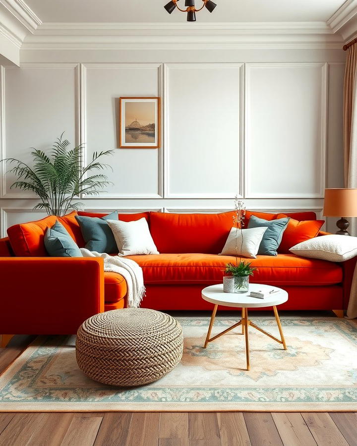 Burnt Orange Velvet Sofa