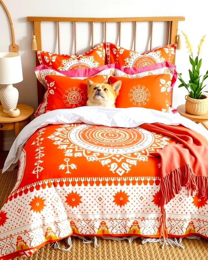 Burnt Orange and White Boho Bedding Set