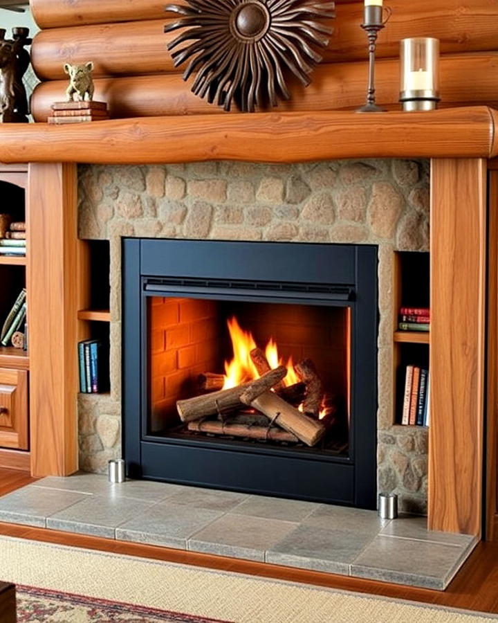 Cabin Fireplace With Built in Storage