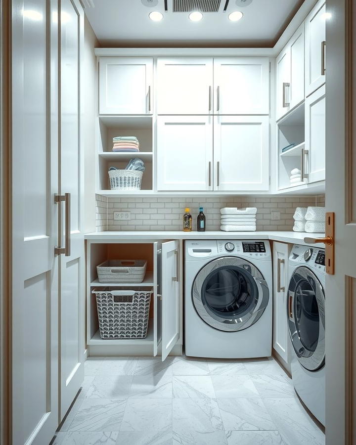 Cabinets with Built In Hampers for Tidiness