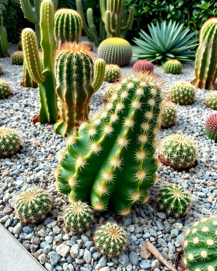 Cactus Garden with Pebble Borders