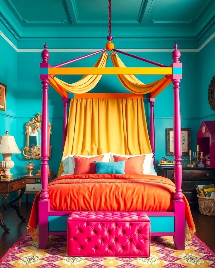 Canopy Bed with Bold Colored Frame