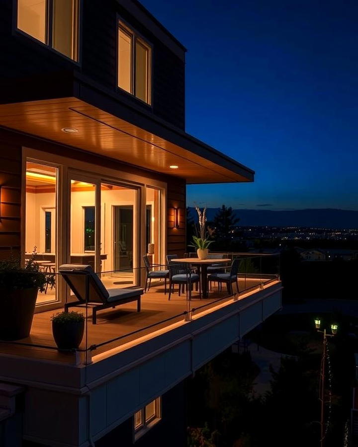 Cantilever Balcony with Outdoor Lighting for Nighttime Ambiance