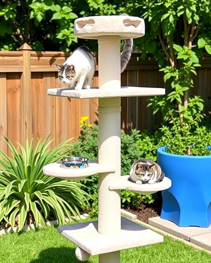 Cat Tree with Built In Feeding Stations