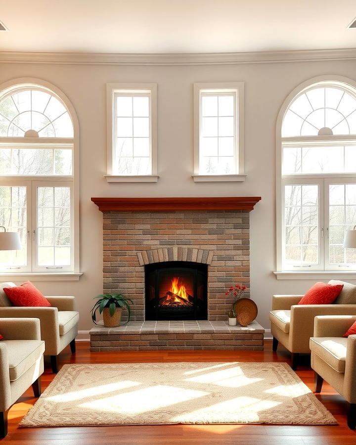 Centered Fireplace with Symmetrical Windows