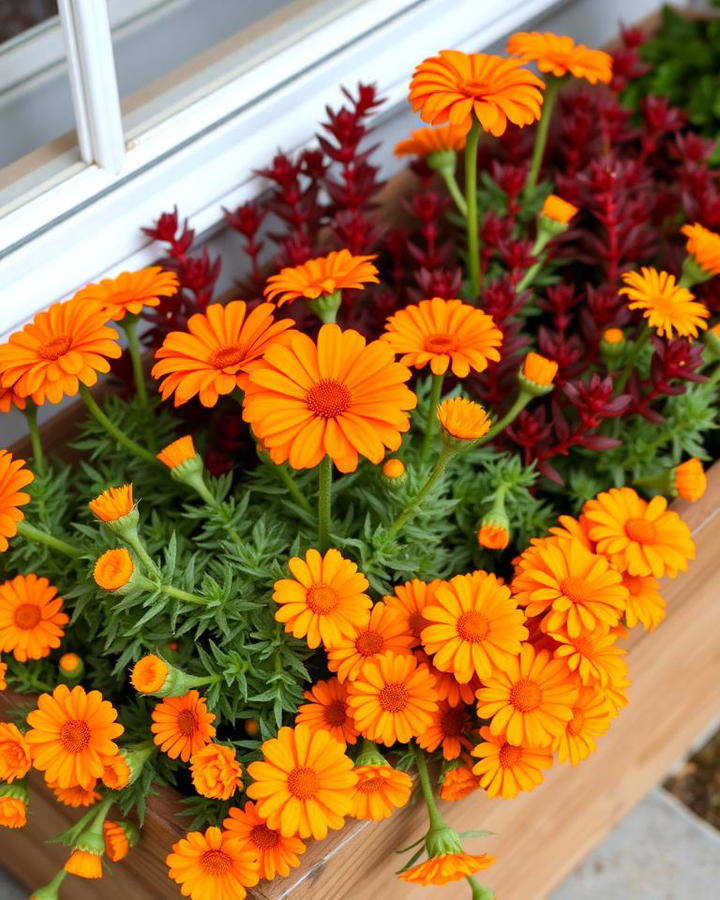 Cheerful Appeal with Calendulas and Red Sedum