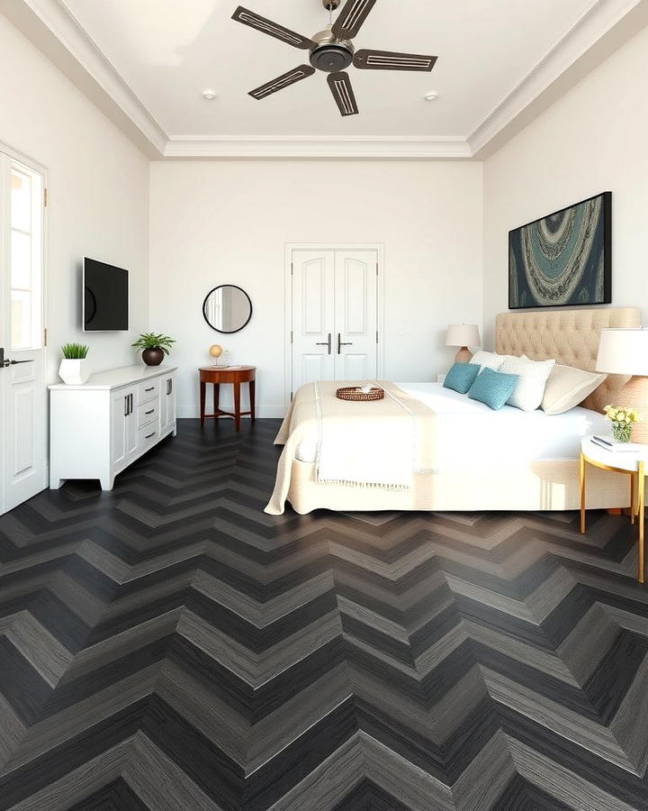 Chevron Black Floors for Added Visual Interest