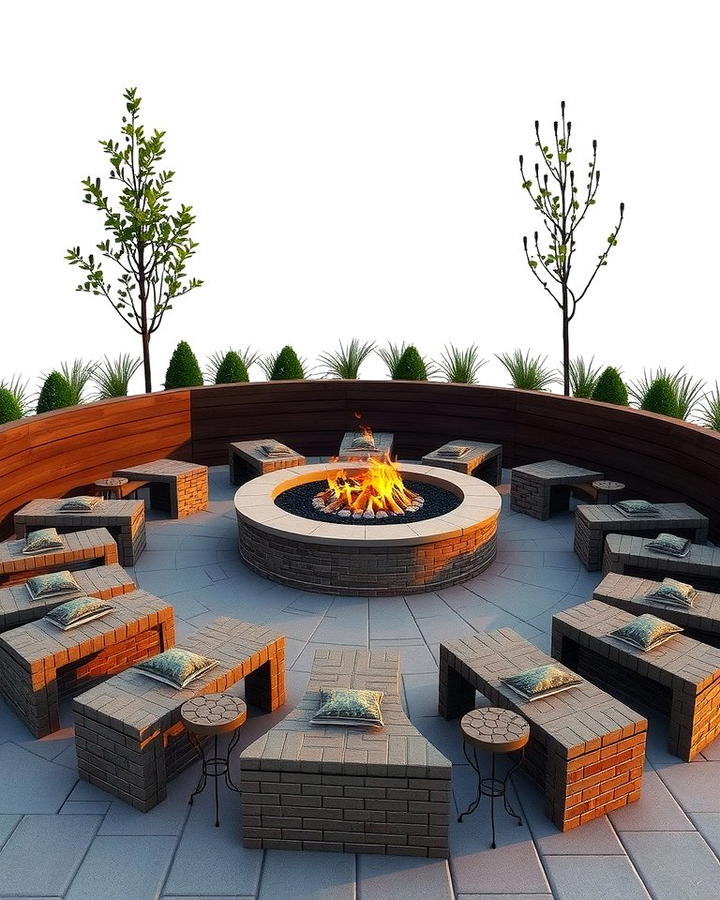 Circular Brick Fire Pit with Built In Seating