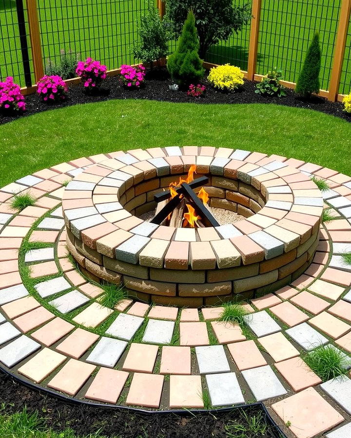 Circular Brick Fire Pit with a Paved Surround