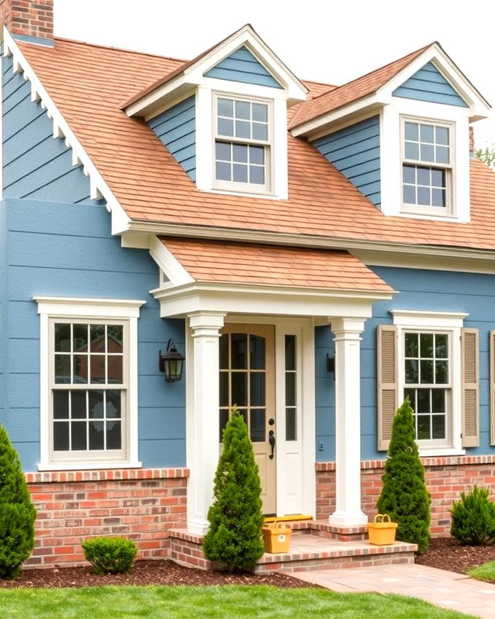 Classic Blue and Brown Roof with Brick Accents