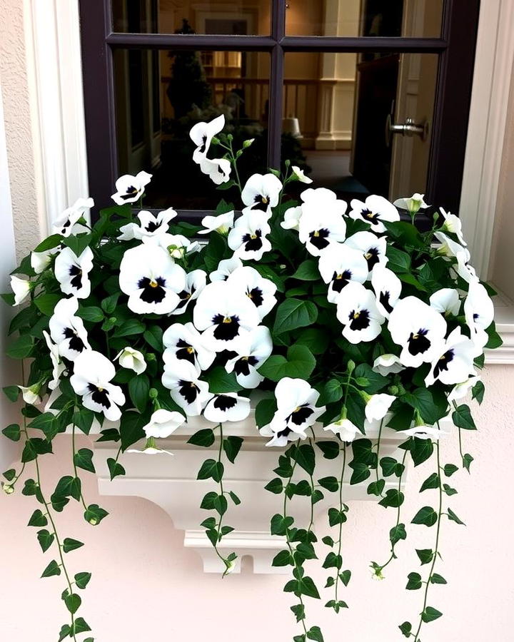 Classic Elegance with White Pansies and Ivy