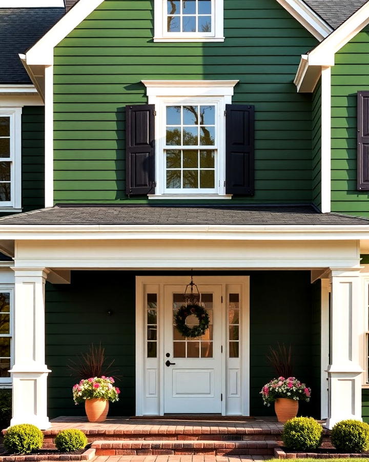 Classic Hunter Green House With White Trim