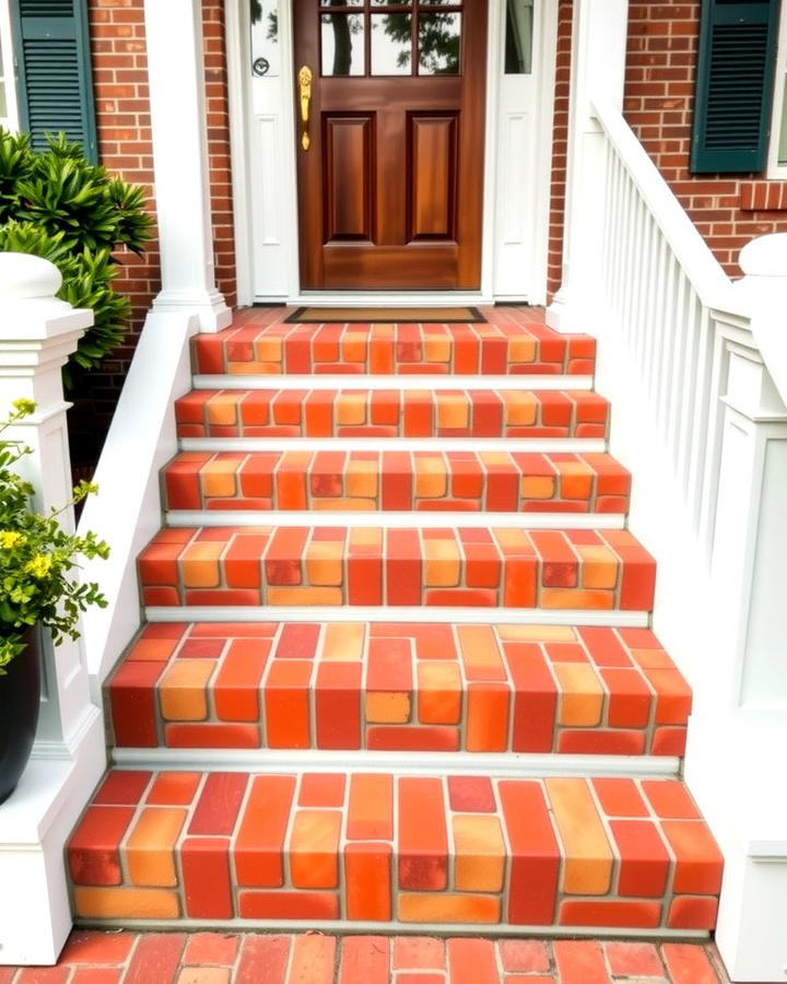 Classic Red Brick Steps with White Risers