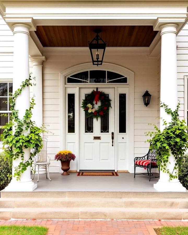 Classic White Columns Colonial Front Porch