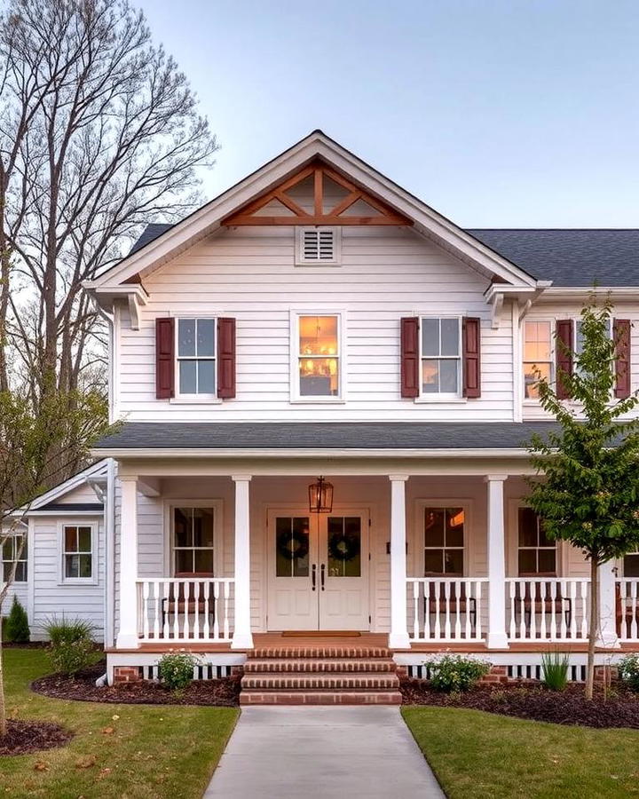 Classic White Farmhouse with Rustic Wooden Accents