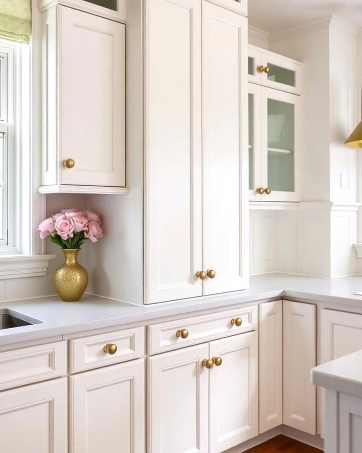 Classic White Shaker Cabinets with Gold Knobs